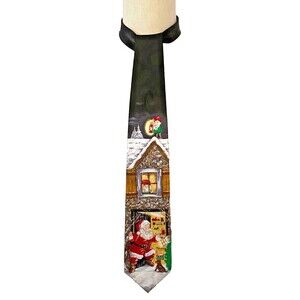 Vintage 100% Silk Neck Tie Christmas Eve Santa Elf Holidays ADOLFO Novelty Retro